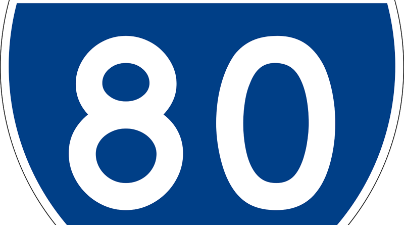 Image of the red, white and blue interstate 80 sign to support I-80 article