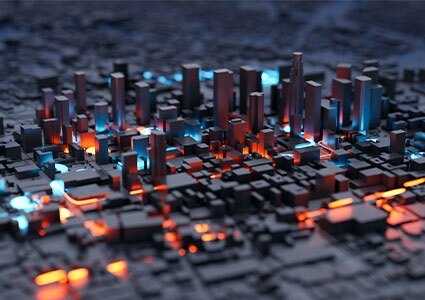 Blue & Orange lights in a smart 3D miniature model
