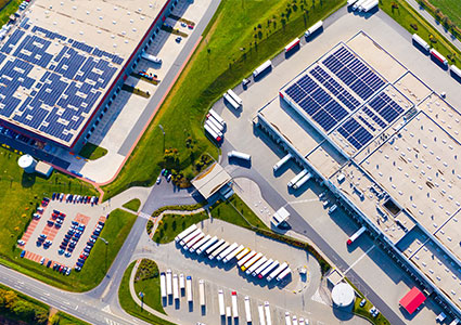 Industrial Warehouses With Solar Panels On The Roof 