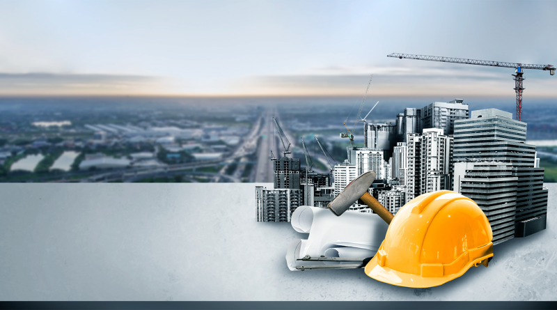 construction hat and skyline model on table over looking horizon to support construction trends article