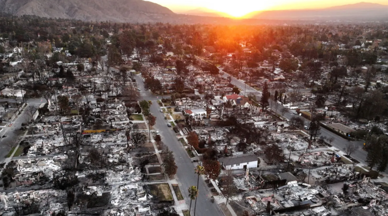 Birds-eye view of LA after the wildfire to support wildfire rebuilding article