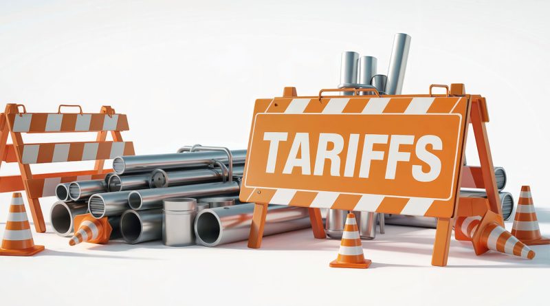 Construction materials with tariffs sign around them for construction costs article