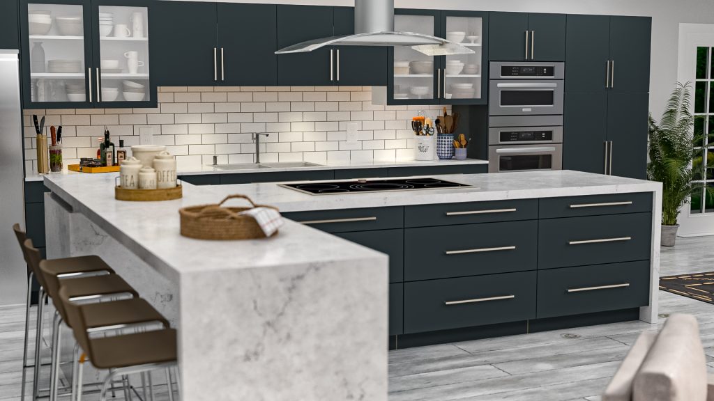 Dark blue modern kitchen design by PKB Cabinetry