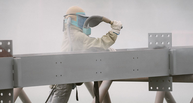 Apache Industrial is bringing new innovations to market while building a culture of excellence a worker applying intumescent paint to structural steelwork.