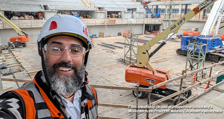 Mark Beamish Waterproofing credits people and relationships as the key to its success Field leadership on-site at Pepperdine University's Mountain Area Project in Malibu, CA, Adam's alma mater