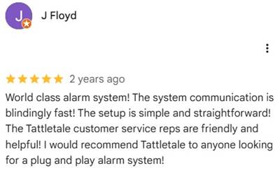 Tattletale security 5 star Google review