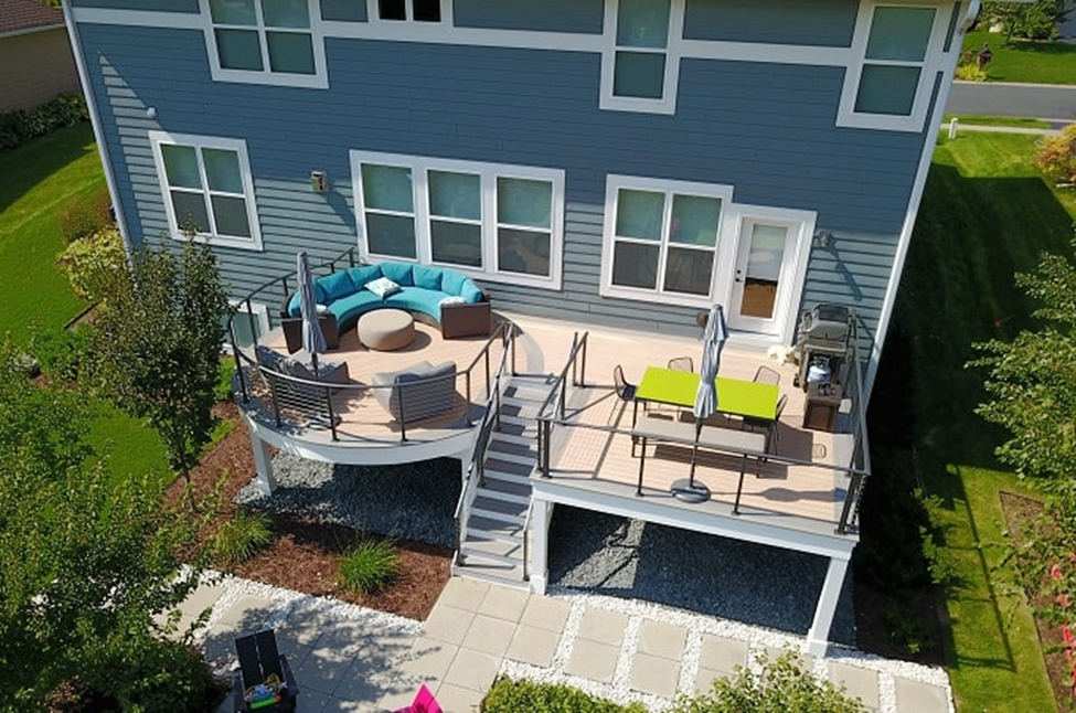 Ariel view of Modern outdoor decking by Wolf Home Products