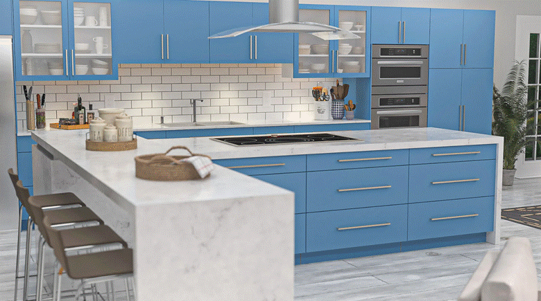 Blue modern kitchen cabinets by PKB Cabinetry