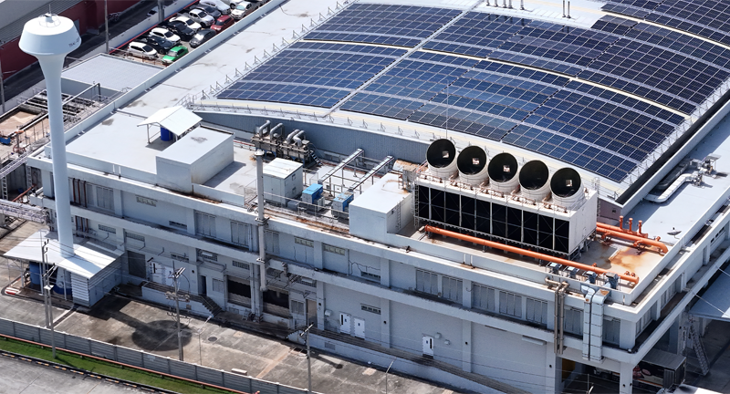Cooling towers in data center building