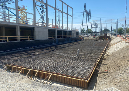 a construction site preparing for a concrete pour