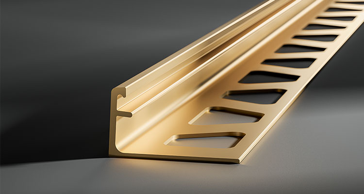 a Schluter-Schiene tile edging profile made of brushed brass