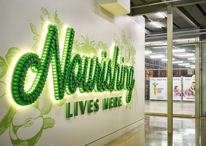 a striking wall installation at the Central Texas Food Bank in Austin, Texas