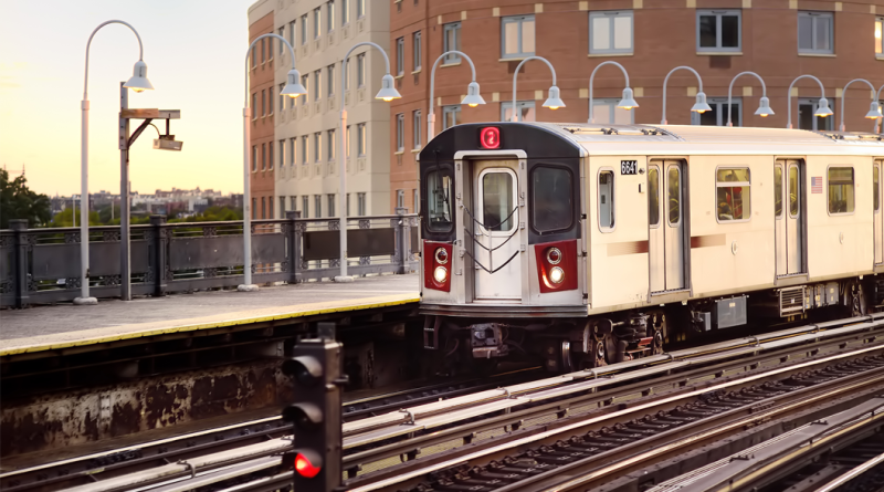 New York subway train arrives at the station