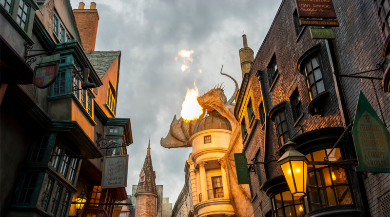 The Dragon at the Gringotts Bank in Diagon Alley at The Wizarding World Of Harry Potter in Universal Studio Orlando