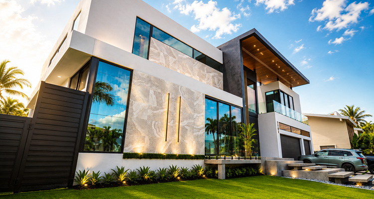 a newly constructed modern luxury mansion