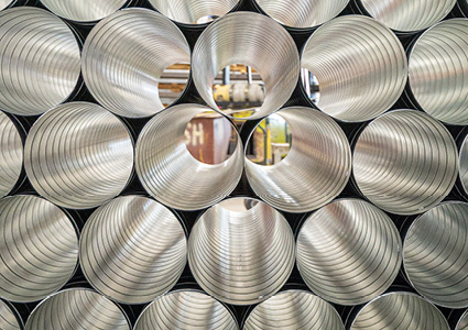 a bundle of stacked spiral corrugated steel pipes