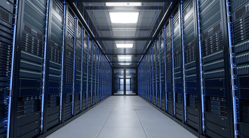 Inside a large data center building illustrating the growing debate over AI infrastructure, energy demand and community opposition.