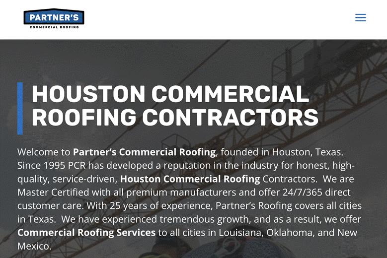 Partner’s Commercial Roofing website