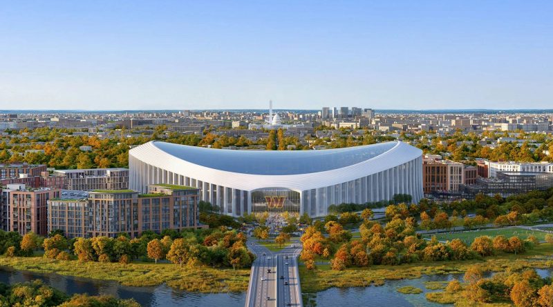 Rendering of the planned $3.8 billion Washington Commanders stadium at the RFK campus in Washington, DC