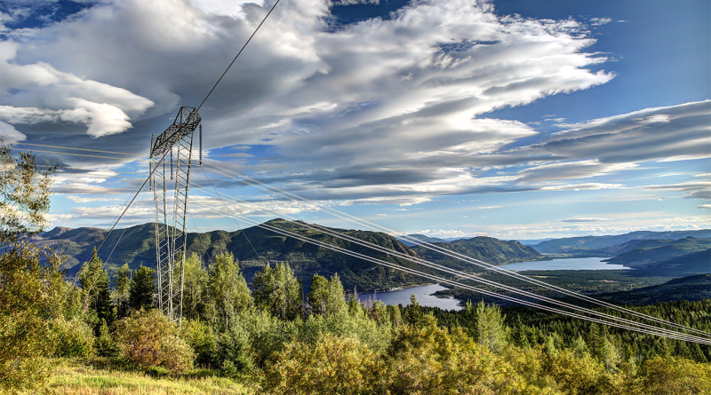 High tension power lines in the interior mountains of British Columbia