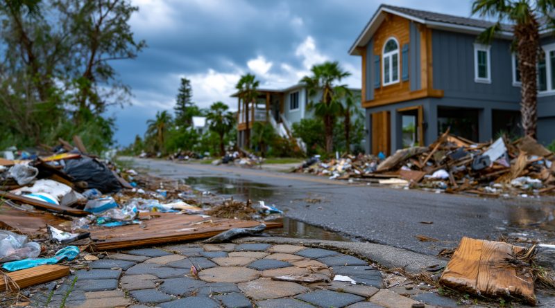 hurricane debris in suburb