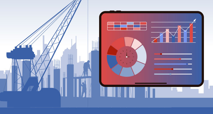 an illustration depicting construction project management and data analytics