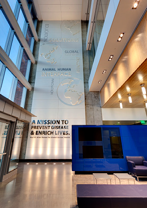 the interior lobby of the Paul G. Allen Center for Global Animal Health at Washington State University