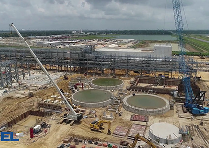 An aerial view of the New Ammonia project highlights the scale of EXCEL's self-perform execution across civil, structural, mechanical, electrical, and instrumentation disciplines