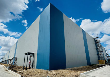 the exterior of an Amazon Data Center under construction in New Carlisle, Indiana