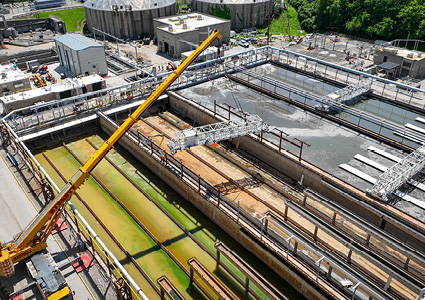 an aerial view of a wastewater or water quality treatment facility undergoing infrastructure upgrades
